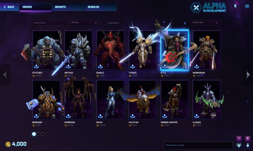Heroes of the Storm Alpha Character Select